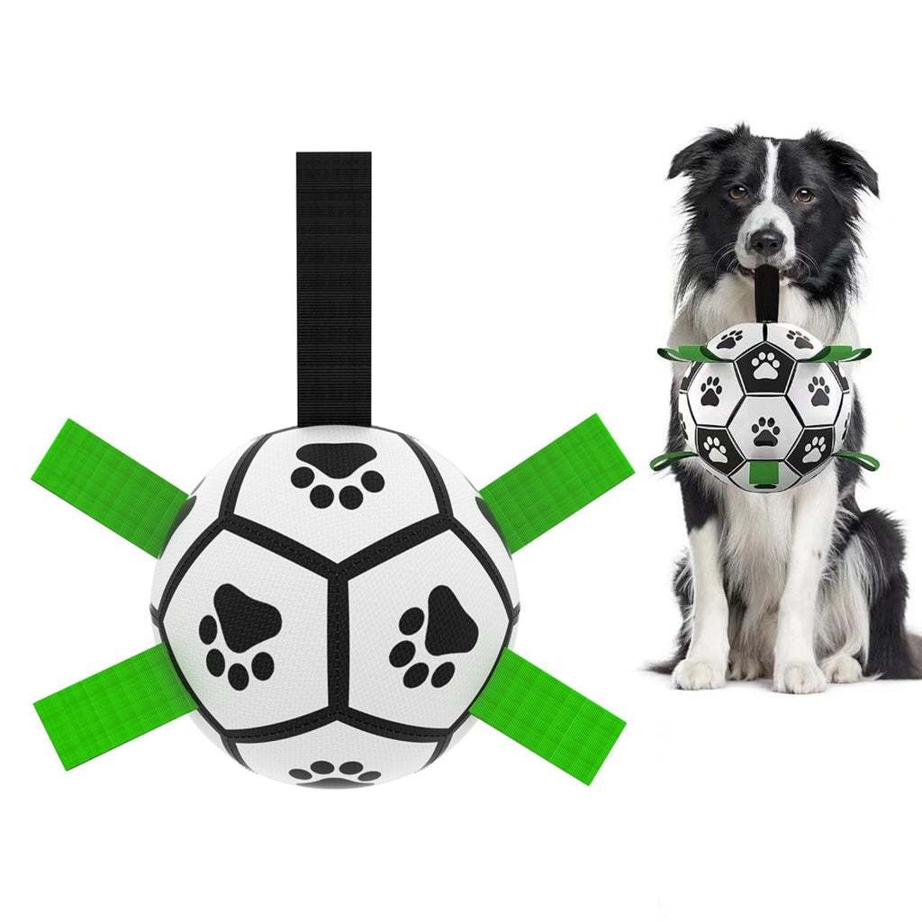 Interactive Dog Soccer Ball Toy with Nylon Tabs – Inflatable Football Training Ball for Large Dogs, Outdoor Fetch & Water Play Toy
