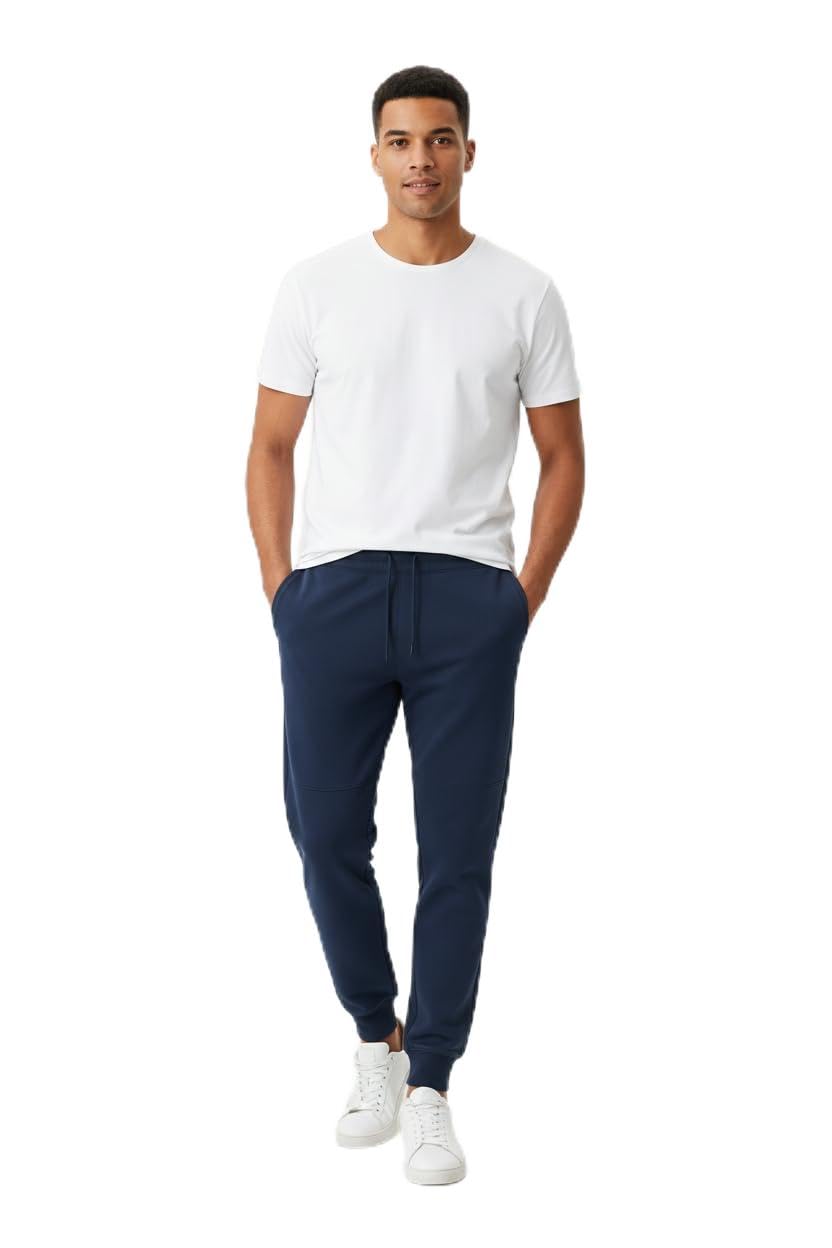 Men's Tapered Black Jogger Pants | Performance Fleece Track Bottoms with Cuffed Ankle