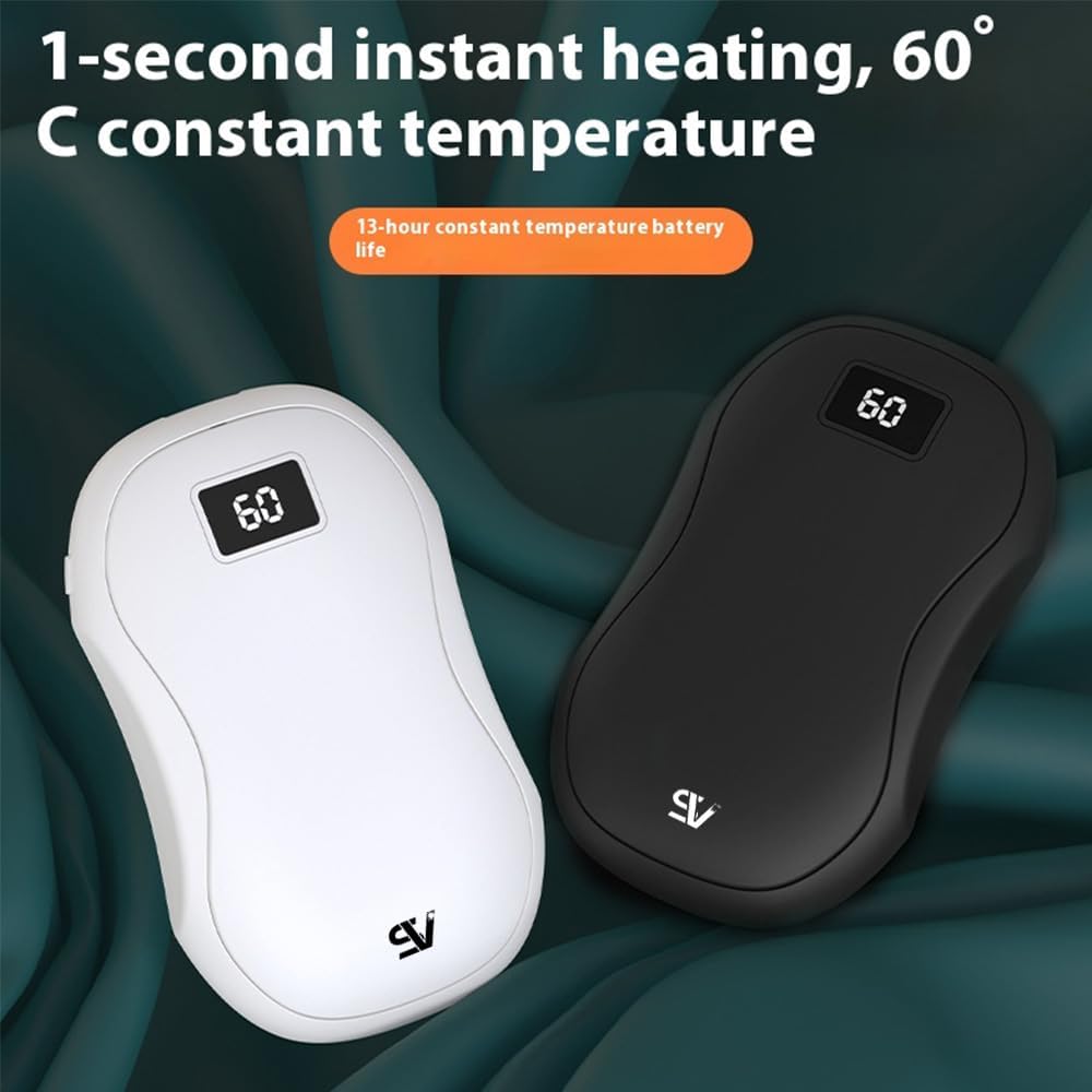Rechargeable Electric Hand Warmer & Power Bank, 3-Gear Heat, Digital Display, Type-C Fast Charge, 13-Hour Battery, Pocket-Sized, ABS Plastic