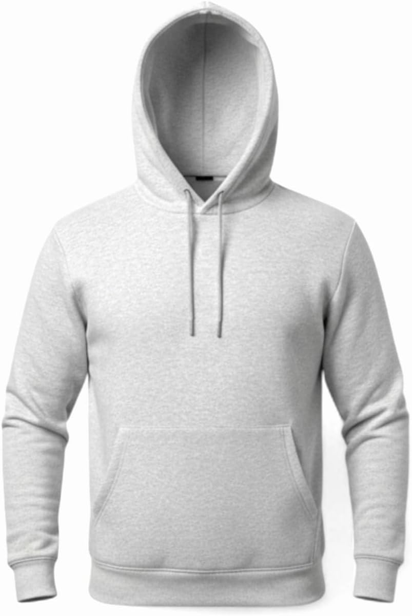 Men's Classic Grey Pullover Hoodie | Cotton Blend Fleece Sweatshirt with Kangaroo Pocket