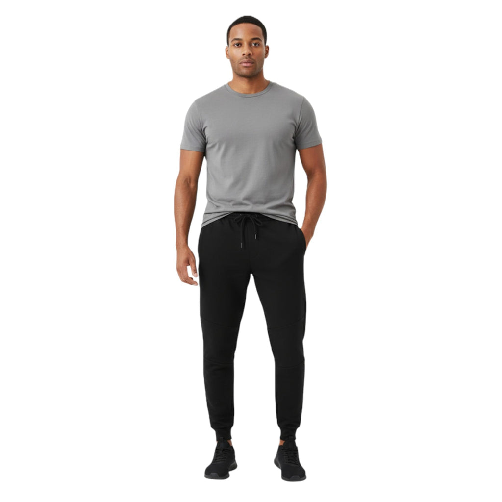 Men's Tapered Black Jogger Pants | Performance Fleece Track Bottoms with Cuffed Ankle