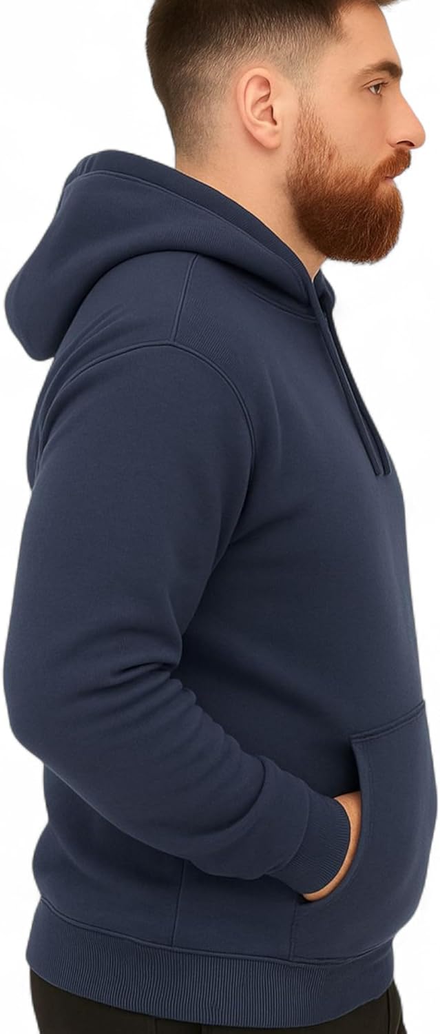 Men's Classic Navy Blue Pullover Hoodie | Cotton Blend Fleece Sweatshirt with Kangaroo Pocket