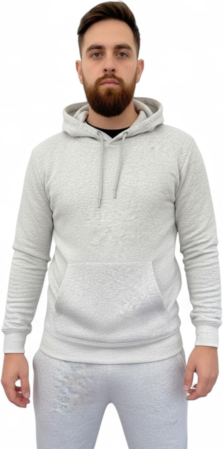 Men's Classic Grey Pullover Hoodie | Cotton Blend Fleece Sweatshirt with Kangaroo Pocket