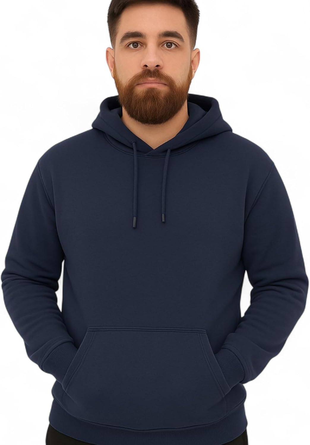 Men's Classic Navy Blue Pullover Hoodie | Cotton Blend Fleece Sweatshirt with Kangaroo Pocket