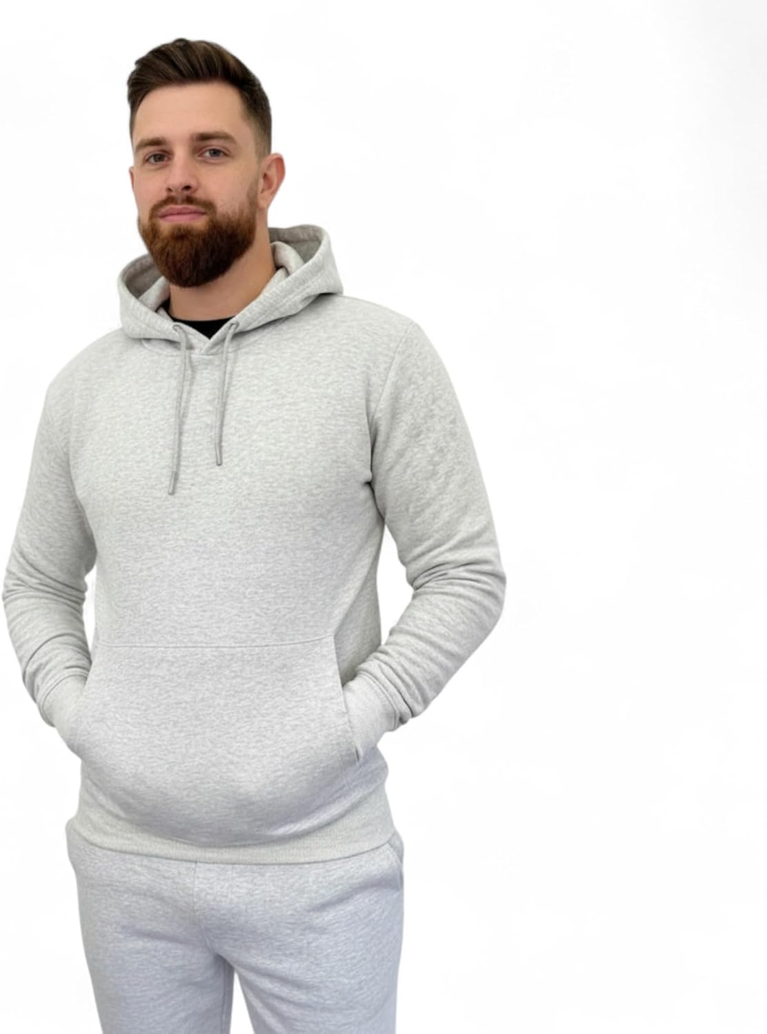 Men's Classic Grey Pullover Hoodie | Cotton Blend Fleece Sweatshirt with Kangaroo Pocket
