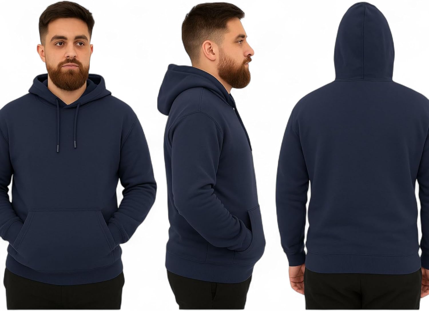 Men's Classic Navy Blue Pullover Hoodie | Cotton Blend Fleece Sweatshirt with Kangaroo Pocket