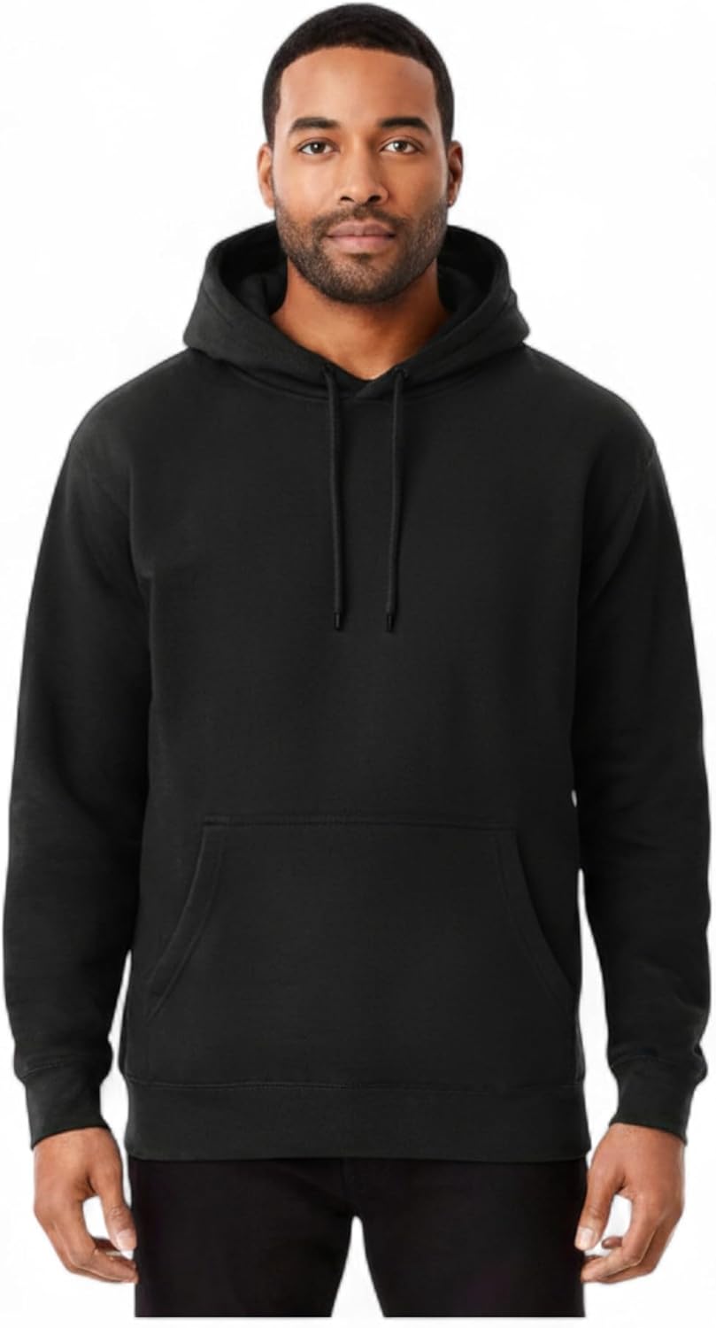 Men's Classic Black Pullover Hoodie | Cotton Blend Fleece Sweatshirt with Kangaroo Pocket