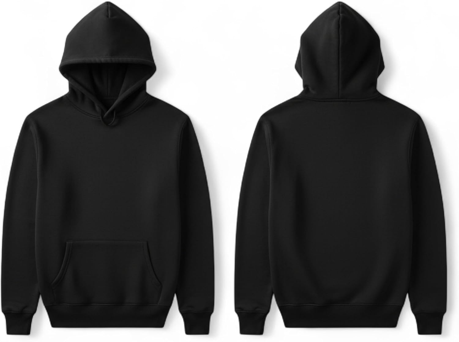 Men's Classic Black Pullover Hoodie | Cotton Blend Fleece Sweatshirt with Kangaroo Pocket