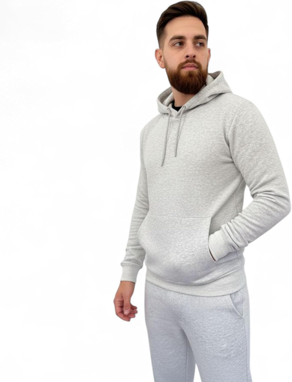 Men's Classic Grey Pullover Hoodie | Cotton Blend Fleece Sweatshirt with Kangaroo Pocket