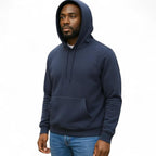 Men's Classic Navy Blue Pullover Hoodie | Cotton Blend Fleece Sweatshirt with Kangaroo Pocket