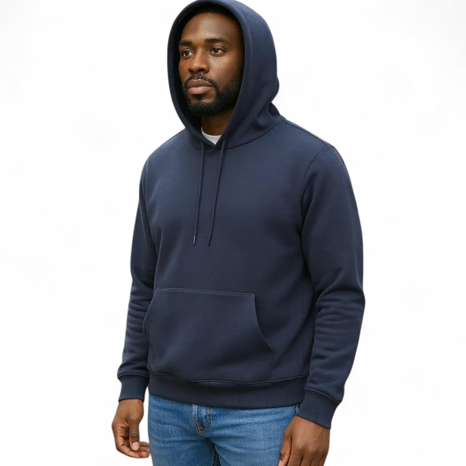 Men's Classic Navy Blue Pullover Hoodie | Cotton Blend Fleece Sweatshirt with Kangaroo Pocket